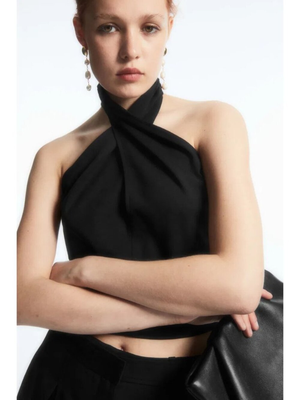 COS Black Halter Twist Neck Cropped Top Womens  Polyester Blend Size S